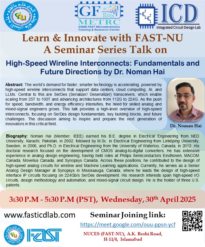 Dr. Noman delivering a talk on high-speed wireline interactions